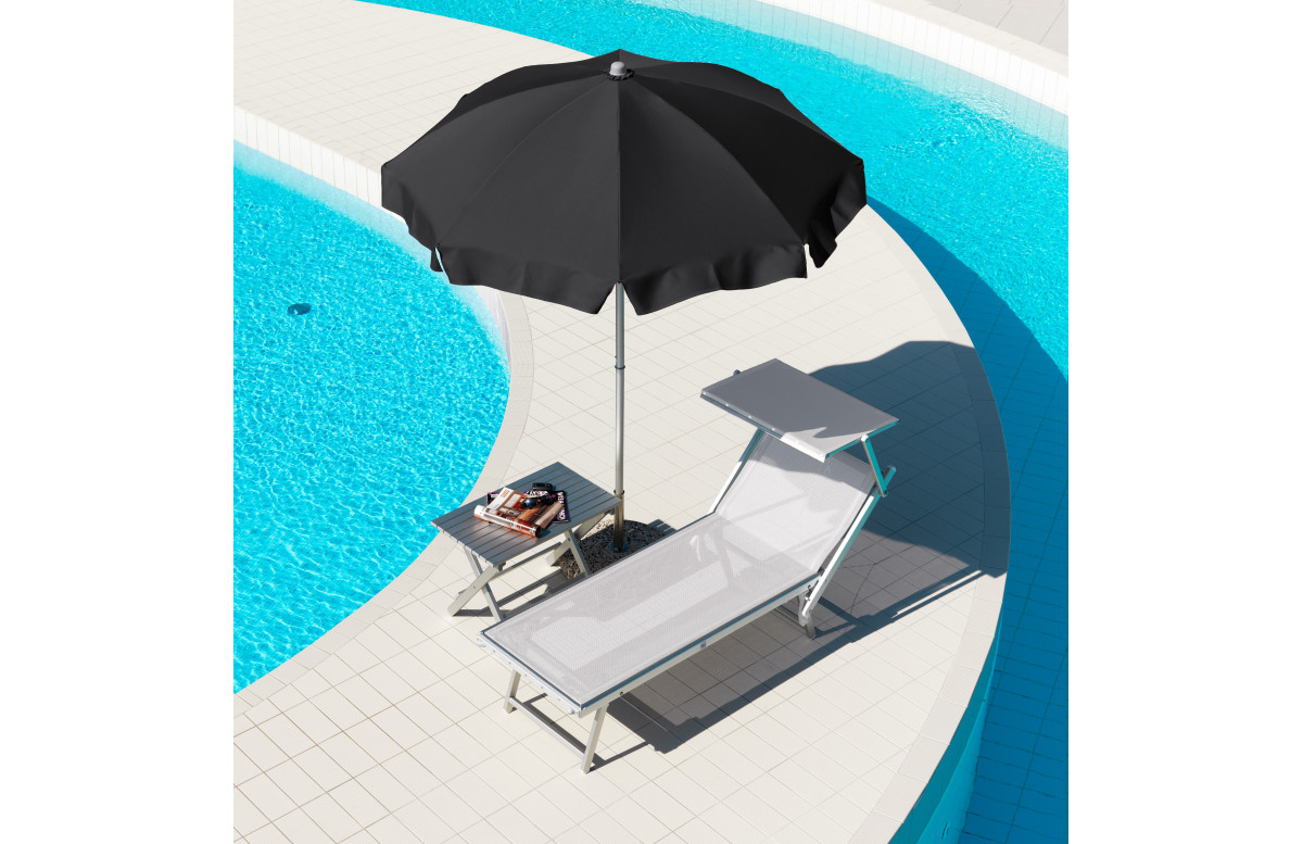 Bain de soleil design Ulisse VIP en aluminium et textilène avec brise soleil - Crema Outdoor Bain de soleil design Ulisse VIP en aluminium et textilène avec brise soleil - Crema Outdoor