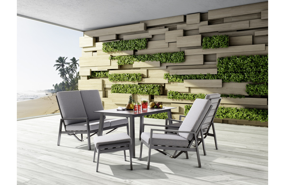 Ensemble table et fauteuils réglables 4 personnes en aluminium et Sunproof Perth - Sieger Ensemble table et fauteuils réglables 4 personnes en aluminium et Sunproof Perth - Sieger