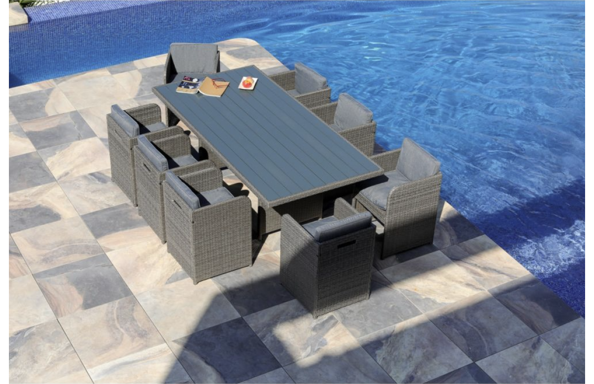 Salon de jardin encastrable Cèdre en résine tressée 8 personnes avec housse - MON JARDIN COSY