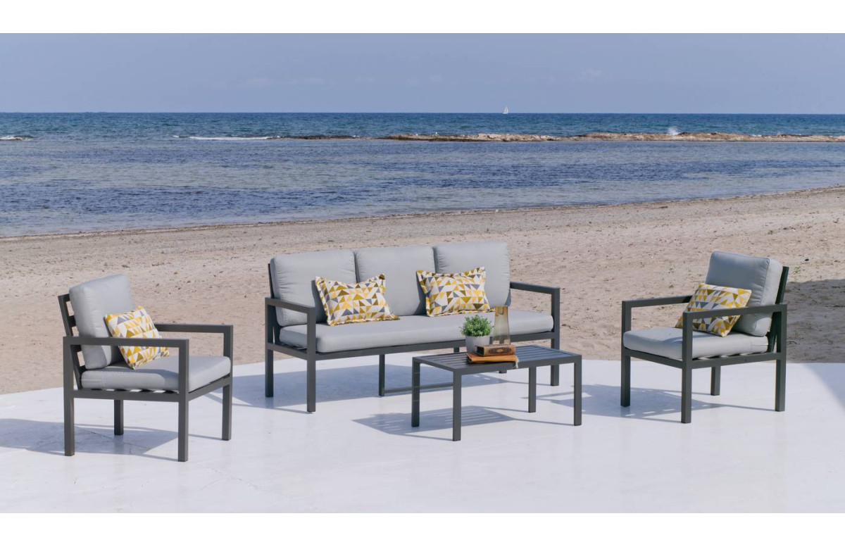 Salon de jardin bas Mandalay 5 personnes en aluminium et dralon - Hevea