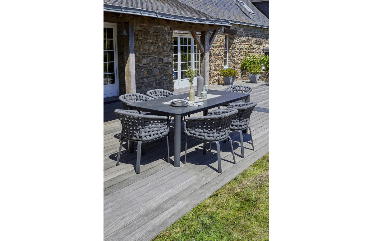 Ensemble table et chaises de jardin en aluminium et céramique CAMARGUE 6 personnes PARIS GARDEN Gris Anthracite Ensemble table et chaises de jardin en aluminium et céramique CAMARGUE 6 personnes PARIS GARDEN Gris Anthracite