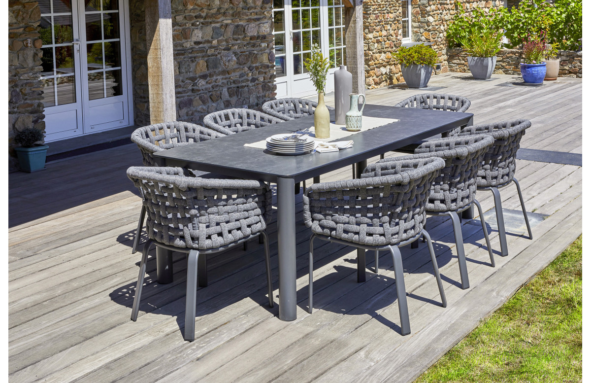 Ensemble table et chaises de jardin en aluminium et céramique CAMARGUE 8 personnes PARIS GARDEN Gris Anthracite Ensemble table et chaises de jardin en aluminium et céramique CAMARGUE 8 personnes PARIS GARDEN Gris Anthracite