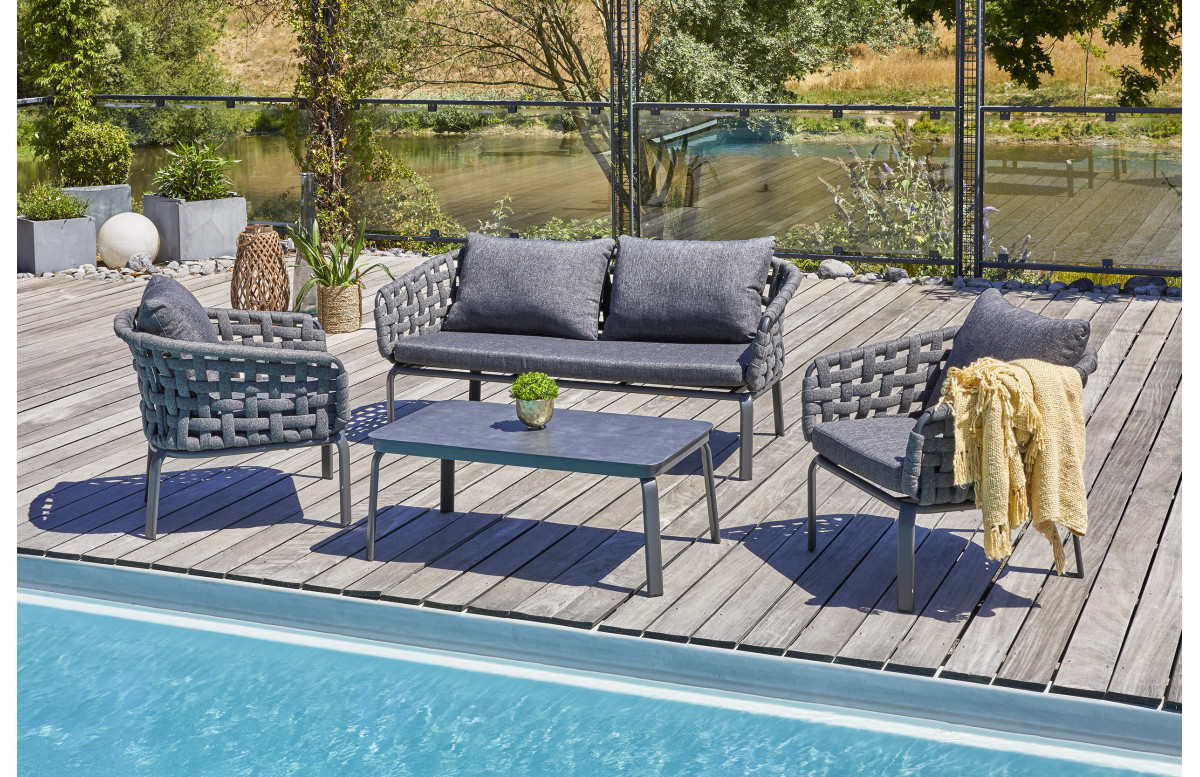Salon bas de jardin CAMARGUE 4 places en corde tissée et aluminium PARIS GARDEN- Gris Anthracite Salon bas de jardin CAMARGUE 4 places en corde tissée et aluminium PARIS GARDEN- Gris Anthracite