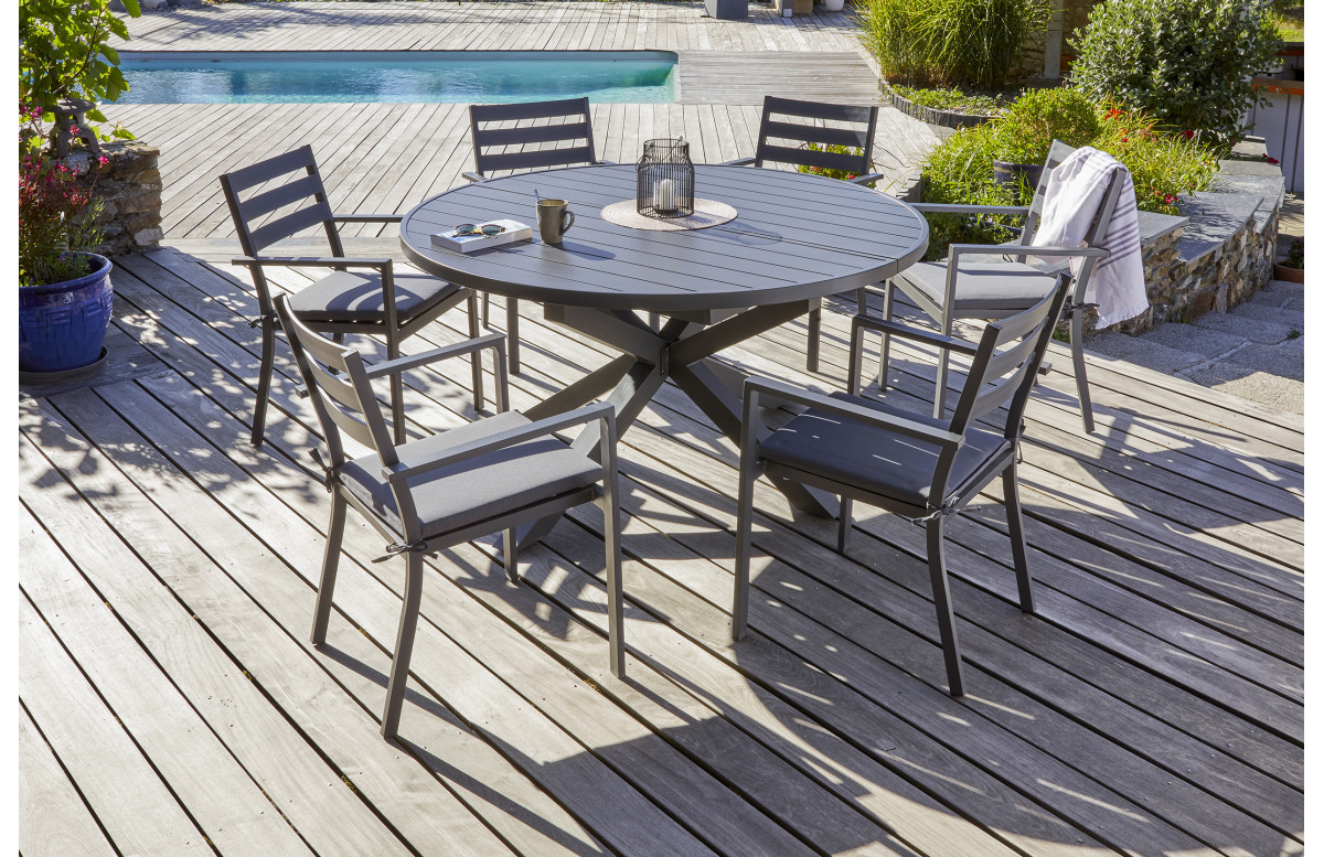 Ensemble table et chaises de jardin à rallonge PELOSA en aluminium 6 personnes DCB GARDEN Gris Anthracite Ensemble table et chaises de jardin à rallonge PELOSA en aluminium 6 personnes DCB GARDEN Gris Anthracite