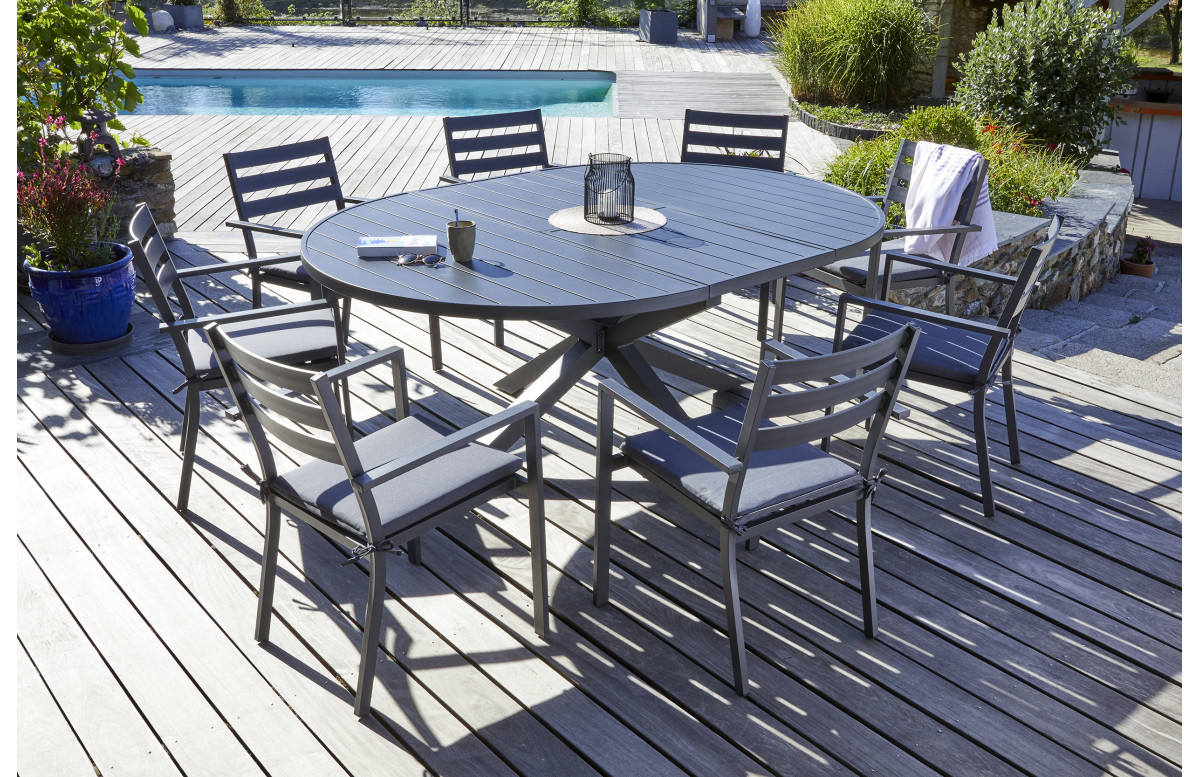 Ensemble table et chaises de jardin à rallonge PELOSA en aluminium 8 personnes DCB GARDEN Gris Anthracite Ensemble table et chaises de jardin à rallonge PELOSA en aluminium 8 personnes DCB GARDEN Gris Anthracite