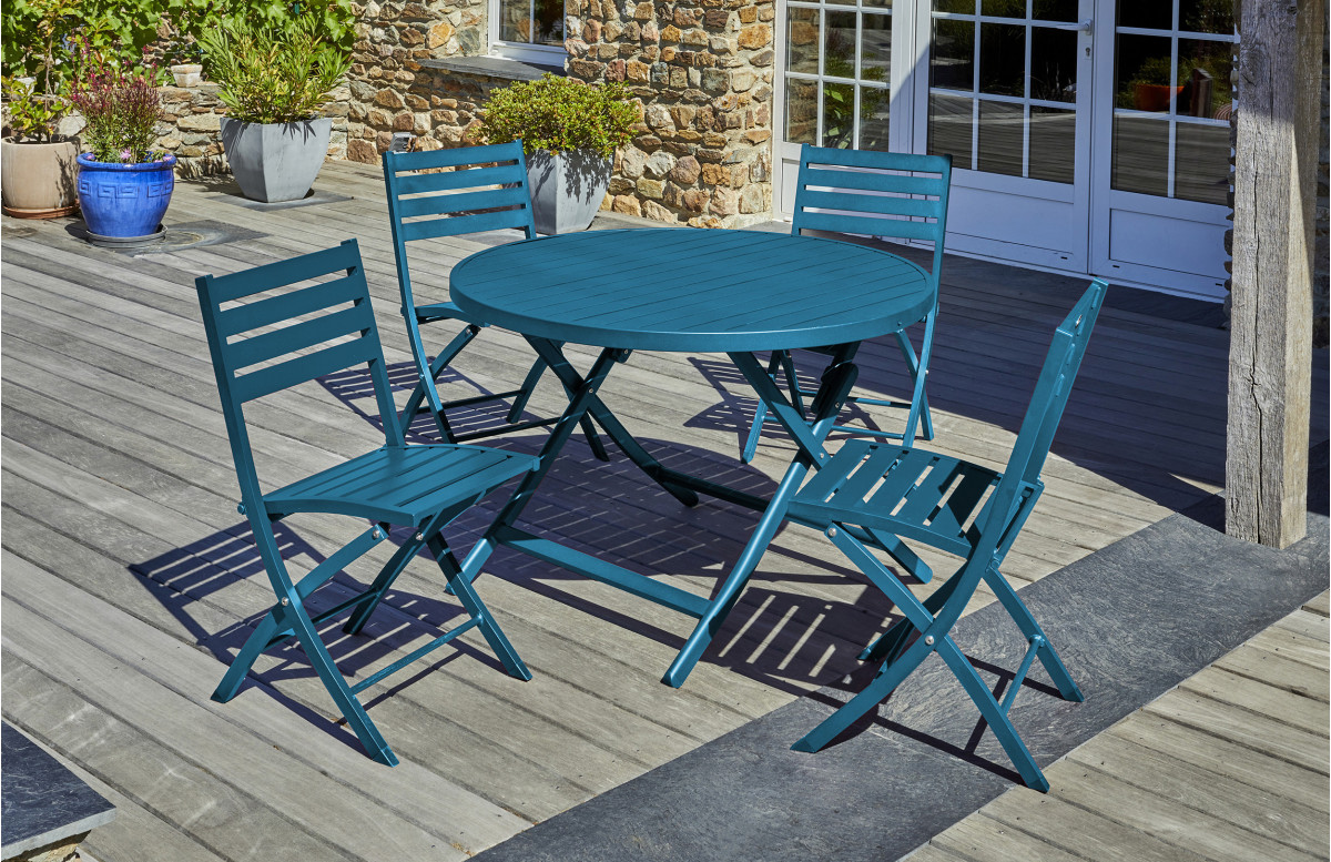 Ensemble table ronde et chaises de jardin pliantes MARIUS en aluminium CITY GARDEN Ensemble table ronde et chaises de jardin pliantes MARIUS en aluminium CITY GARDEN