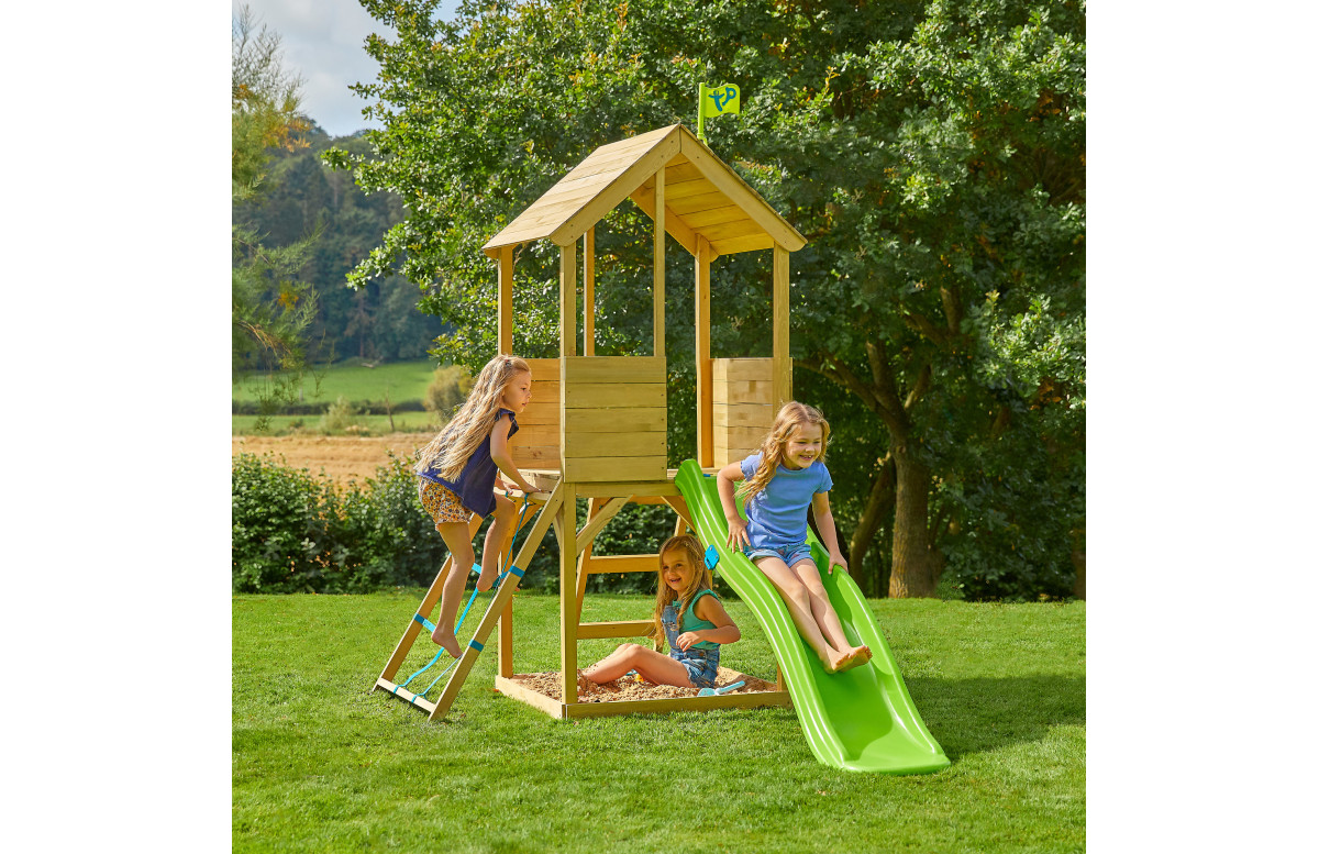 Aire de jeux en bois TP Toys tour glissiere et filet d'escalade FSC