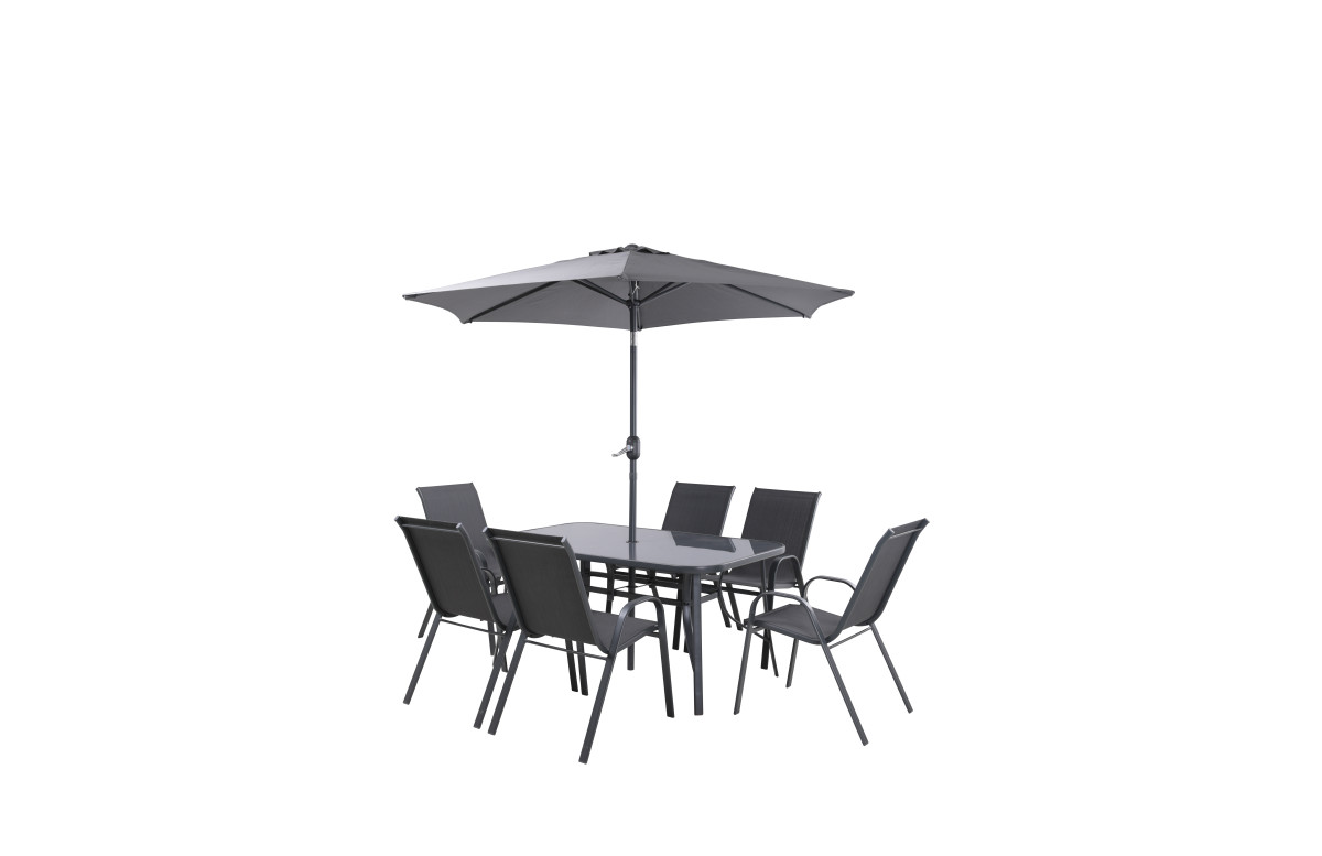 Ensemble table et chaises de jardin en acier et verre 6 personnes - Essenciel Green Ensemble table et chaises de jardin en acier et verre 6 personnes - Essenciel Green