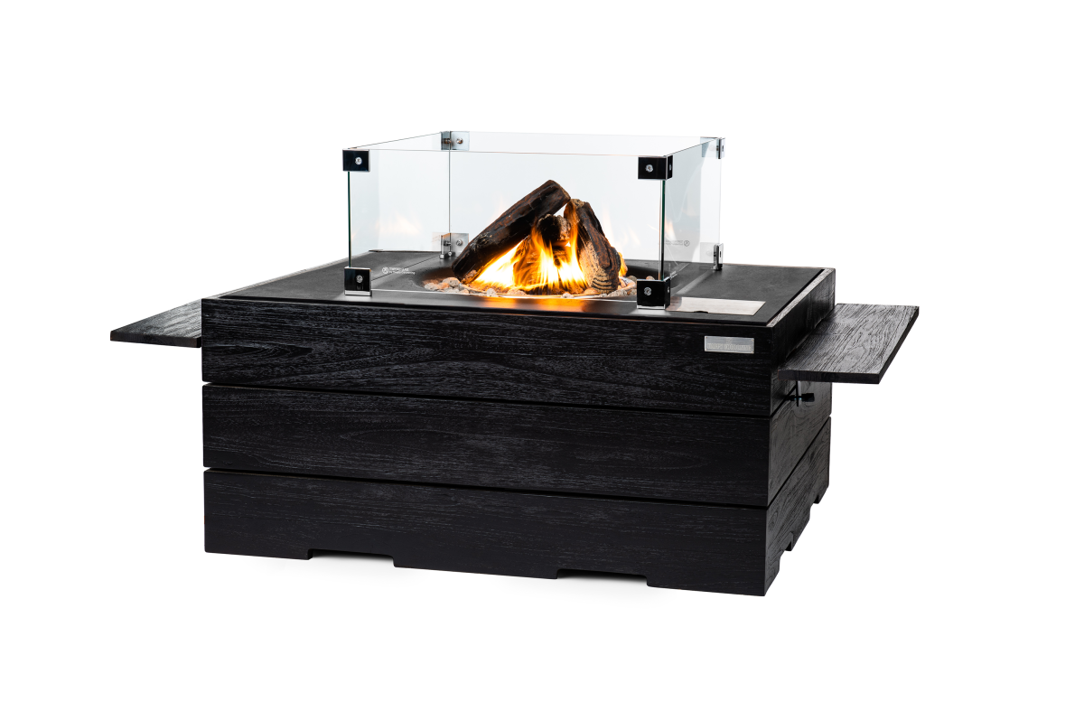 Table brasero gaz extérieur rectangulaire en teck - Happy Cocooning