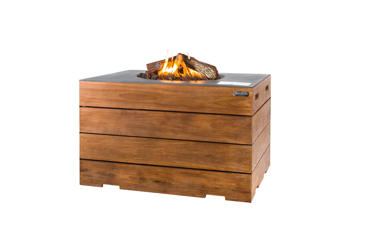 Table brasero gaz extérieur rectangulaire en teck Lounge & Dining - Happy Cocooning