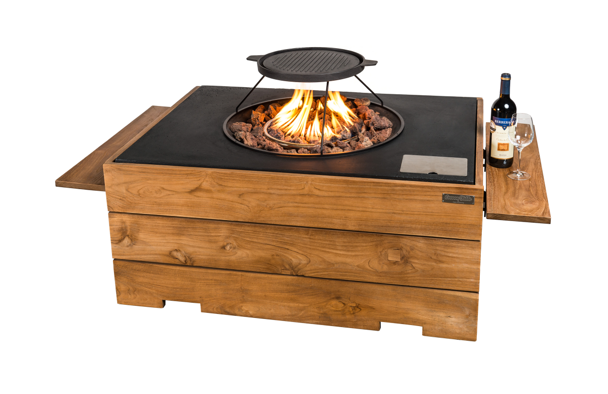 Table brasero gaz extérieur rectangulaire en teck - Happy Cocooning