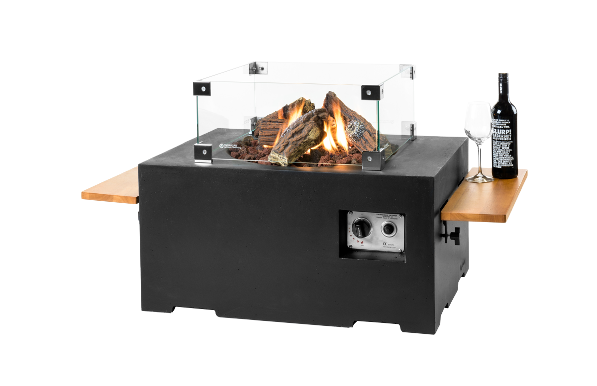 Petite Table brasero gaz extérieur rectangulaire en composite - Happy Cocooning