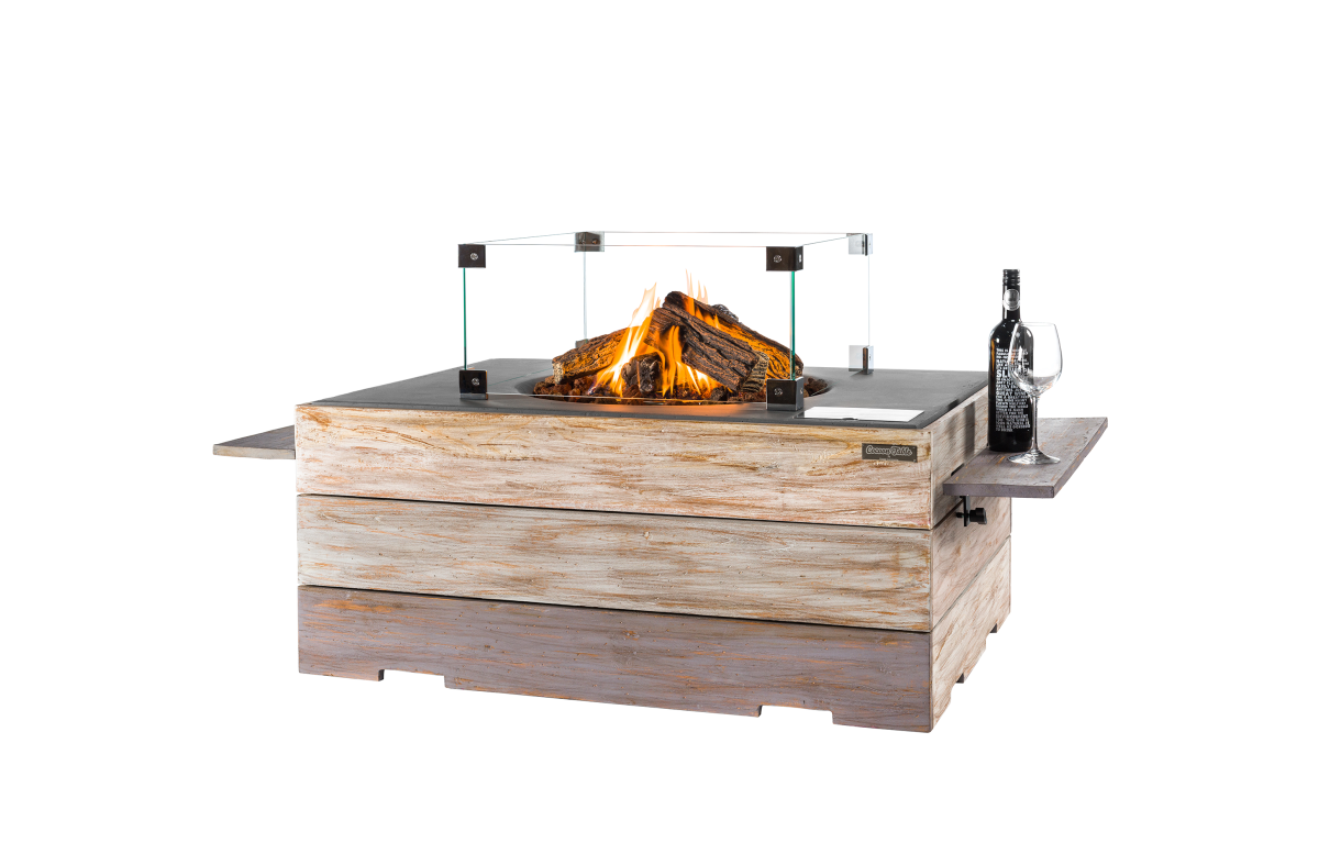 Table brasero gaz extérieur rectangulaire en teck Nice & Nastty - Happy Cocooning