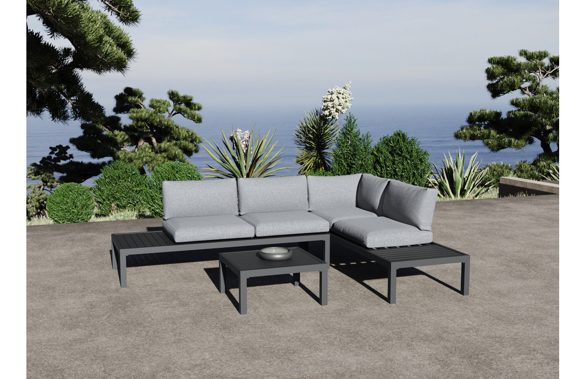 Salon de jardin d'angle en acier 5 personnes Manava - Essenciel Green Salon de jardin d'angle en acier 5 personnes Manava - Essenciel Green