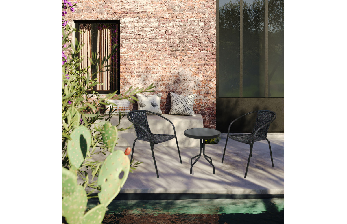 Set de balcon Mistral résine gris anthracite en acier - Essenciel Green Set de balcon Mistral résine gris anthracite en acier - Essenciel Green