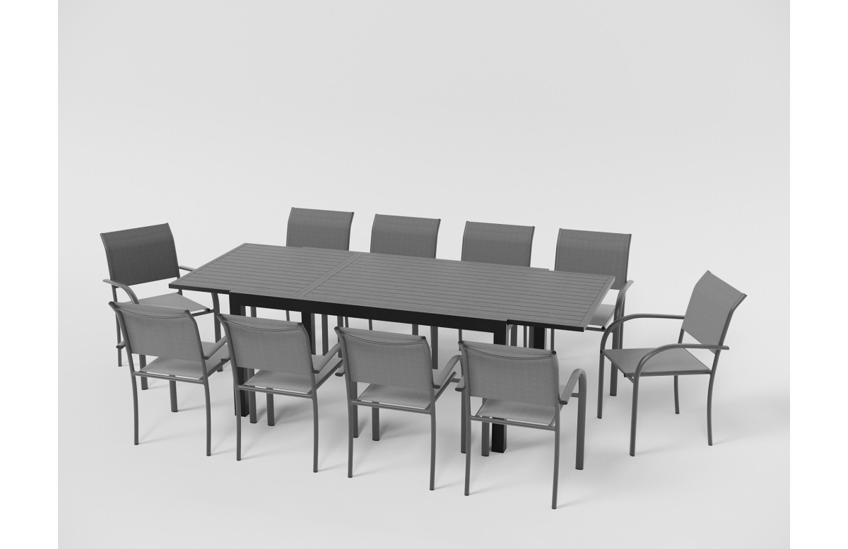 Ensemble table extensible Hanae et fauteuils de jardin Lavezzi en aluminium anthracite 10 personnes - Essenciel Green Ensemble table extensible Hanae et fauteuils de jardin Lavezzi en aluminium anthracite 10 personnes - Essenciel Green