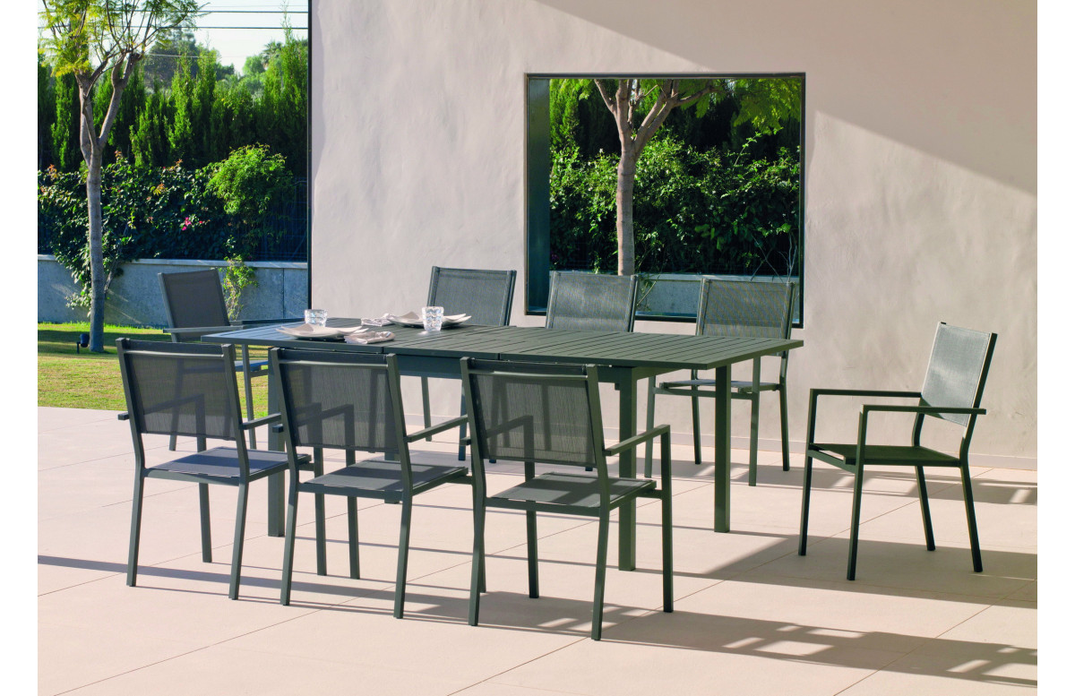 Ensemble table PALMA et fauteuils de jardin CORCEGA-3 8 personnes HEVEA en aluminium et textilène