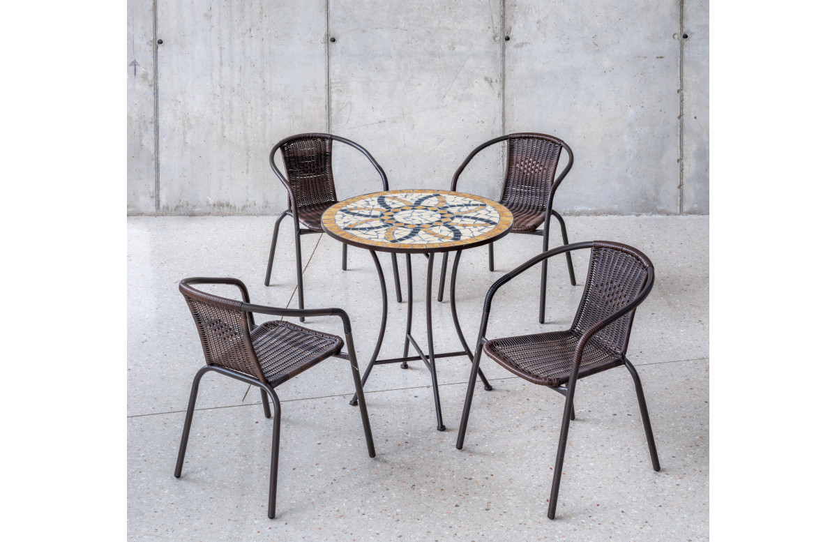 Ensemble table BORA et fauteuils de jardin BRASIL 4 personnes HEVEA en acier et résine tressée Ensemble table BORA et fauteuils de jardin BRASIL 4 personnes HEVEA en acier et résine tressée