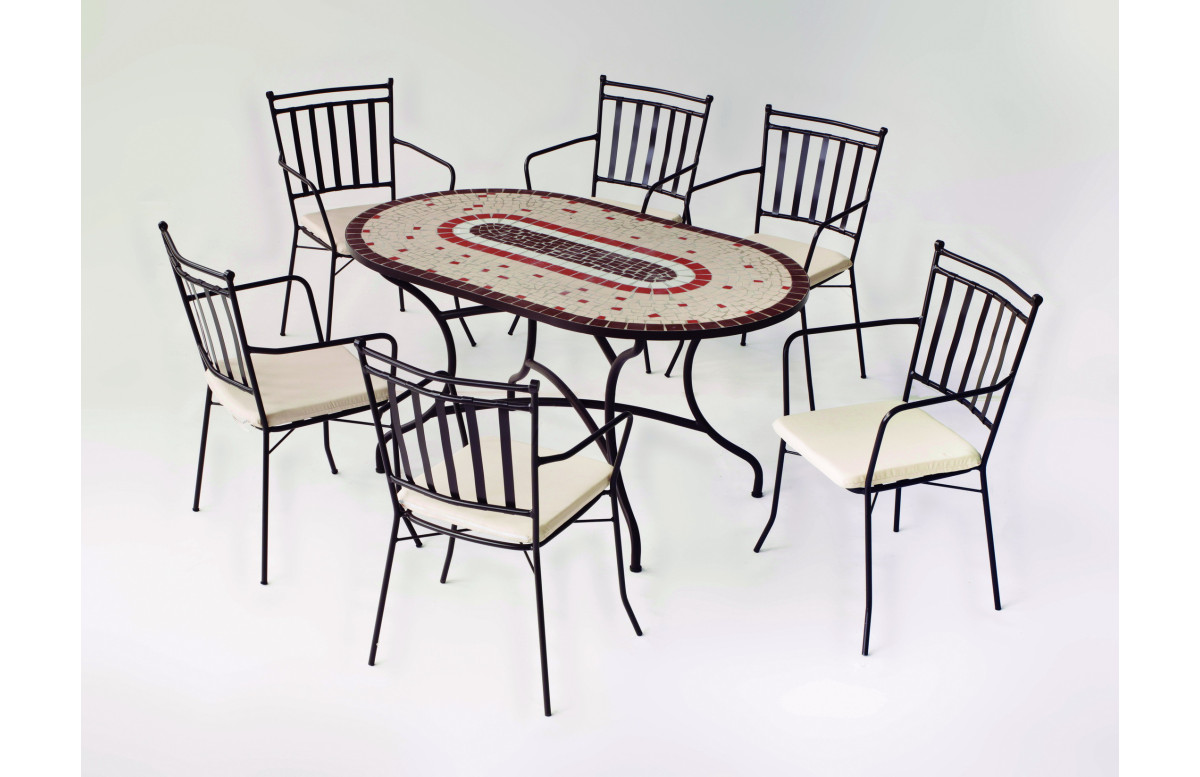 Ensemble table LAREDO et fauteuils de jardin SHIFA 6 personnes HEVEA en acier et Dralon