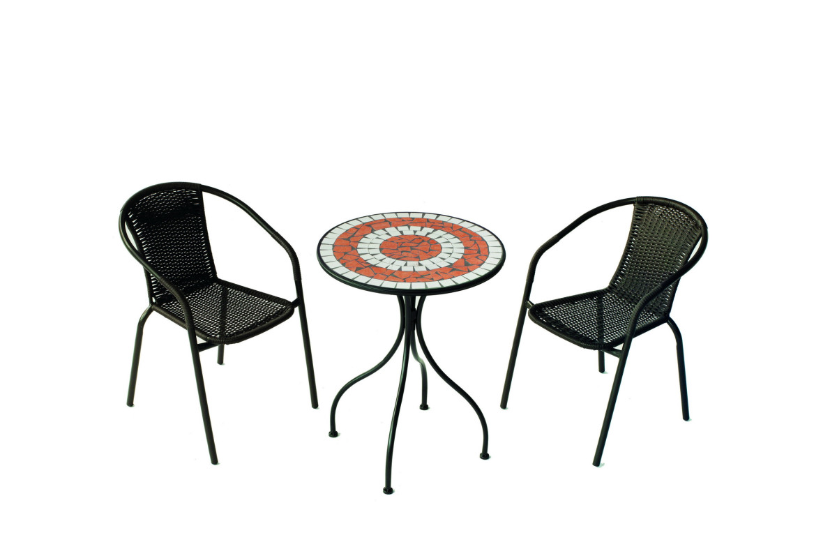 Ensemble table MALAGA et fauteuils de jardin BRASIL 2 personnes HEVEA en acier et résine tressée Ensemble table MALAGA et fauteuils de jardin BRASIL 2 personnes HEVEA en acier et résine tressée
