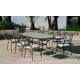 Ensemble table MONTECARLO et fauteuils de jardin SHIFA 8 personnes HEVEA en acier et Dralon