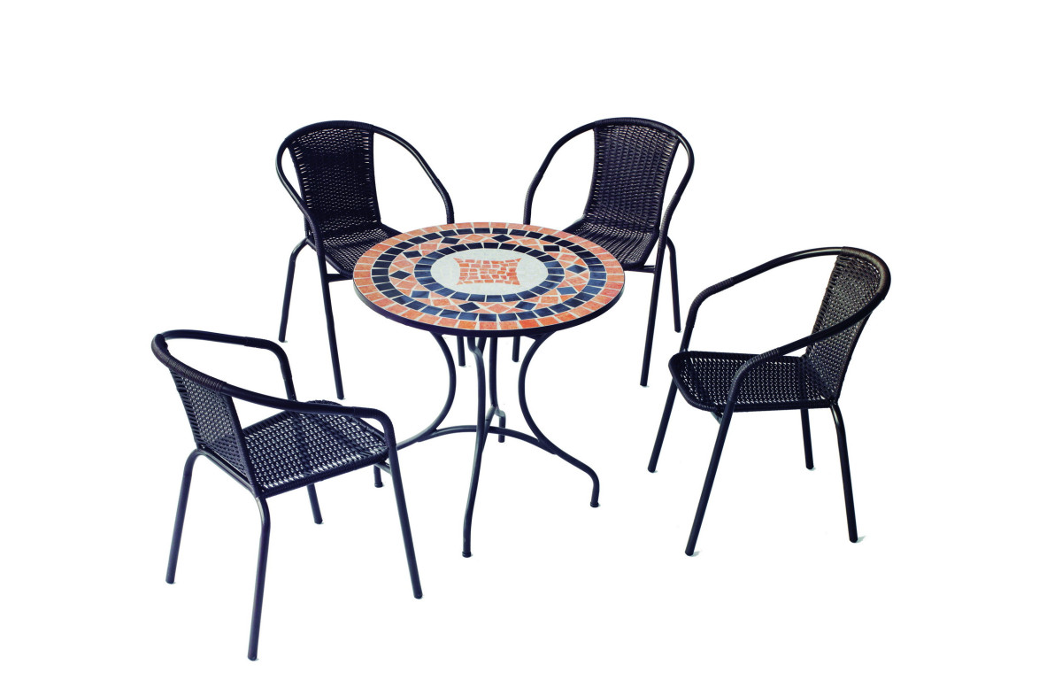 Ensemble table SORIA et fauteuils de jardin BRASIL 4 personnes HEVEA en acier et résine tressée