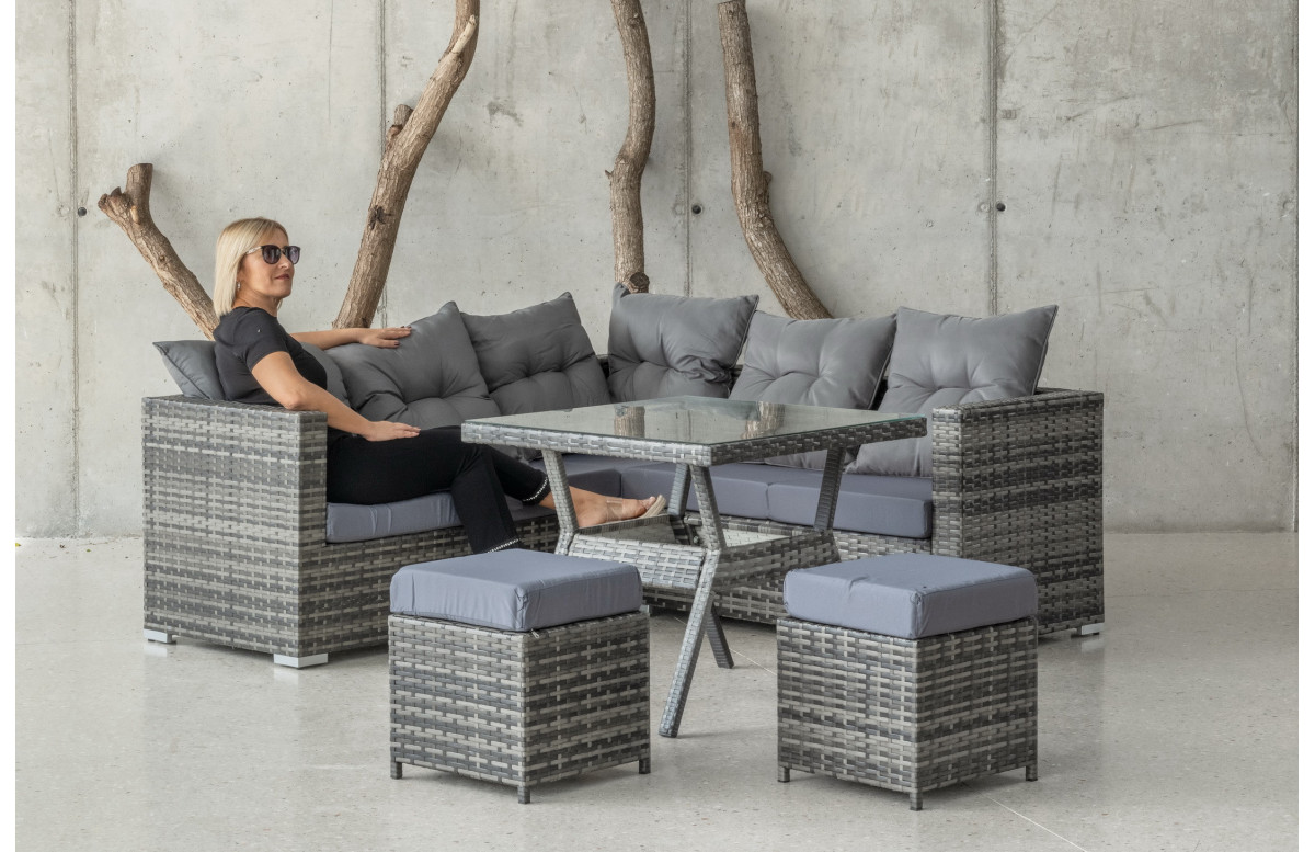 Salon de jardin MARAU 6 à 7 personnes HEVEA en acier et résine tressée Salon de jardin MARAU 6 à 7 personnes HEVEA en acier et résine tressée