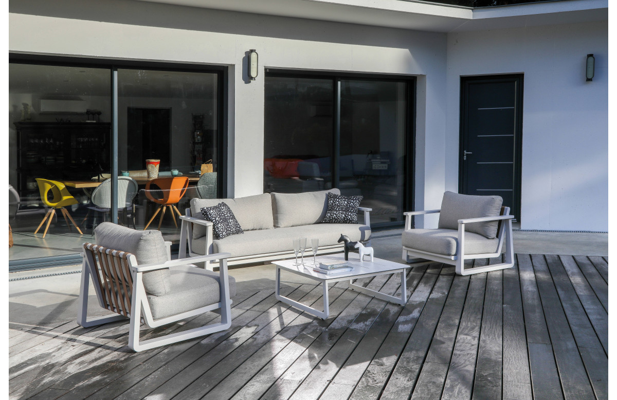 Salon de jardin design bas Leather Océo 5 personnes en aluminium Salon de jardin design bas Leather Océo 5 personnes en aluminium