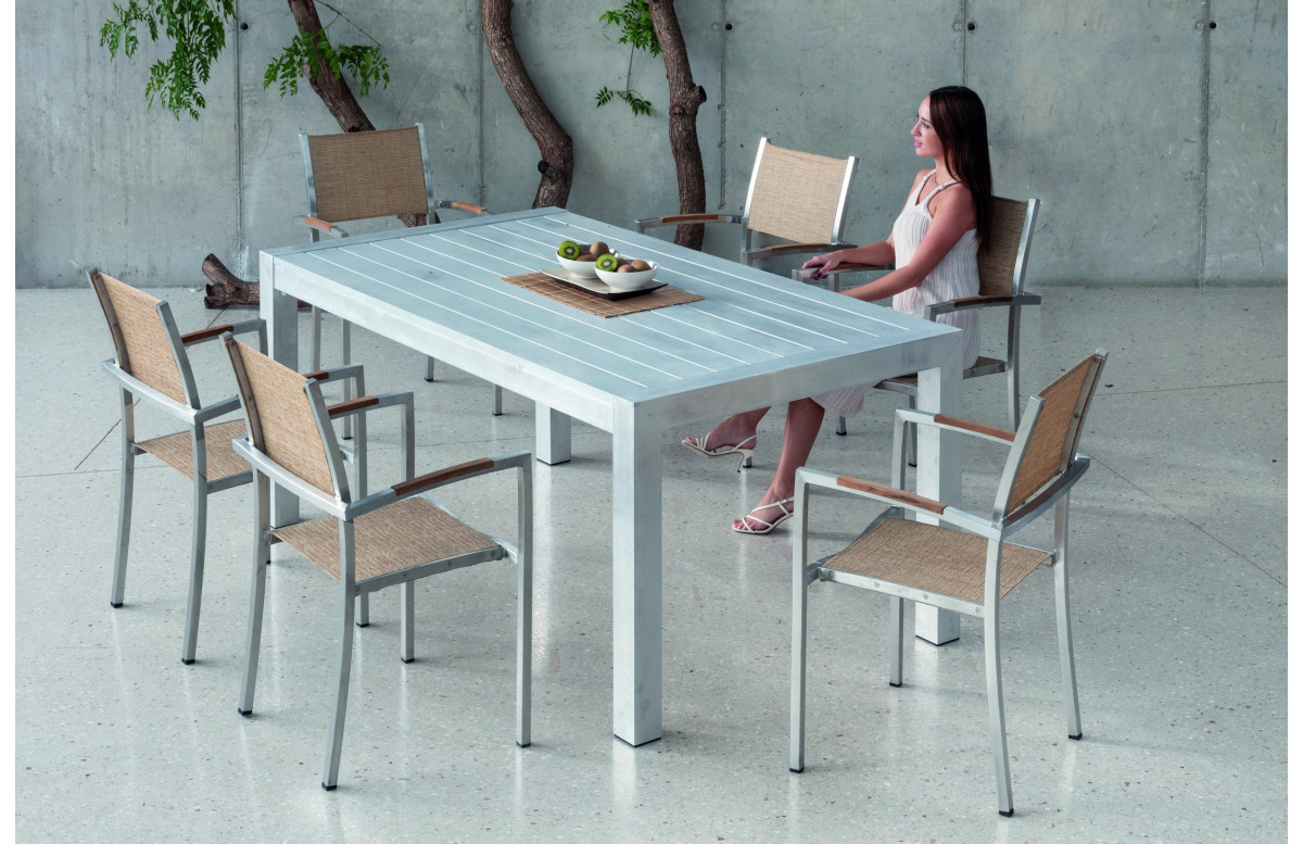 Ensemble table CAMELIA et fauteuils VIENA 6 personnes HEVEA en aluminium et textilène