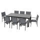 Ensemble table extensible Hanae et fauteuils de jardin Navagio en aluminium et verre anthracite 8 personnes - Essenciel Green