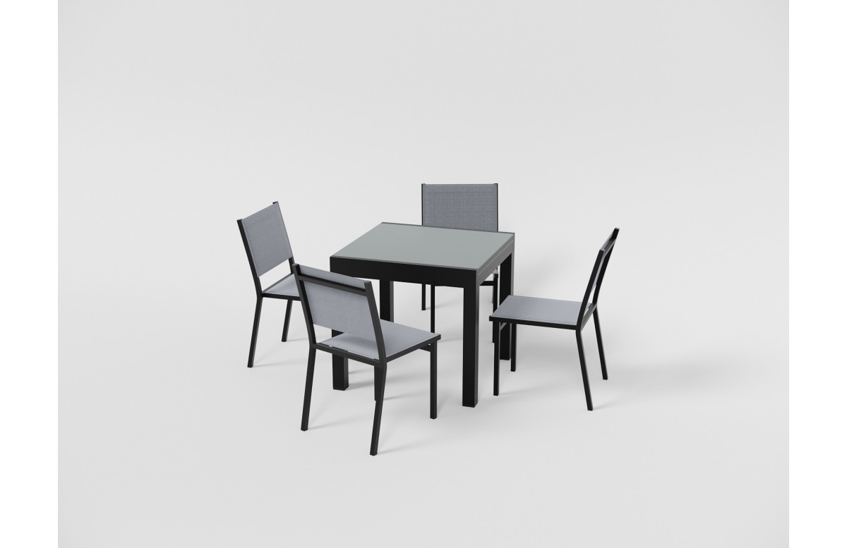 Ensemble table extensible en verre Fidji et chaises de jardin Sperone en aluminium anthracite 4 personnes - Essenciel Green