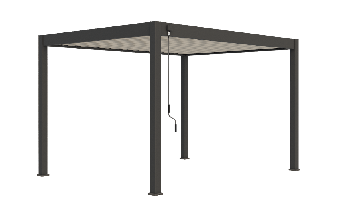 Pergola bioclimatique autoportée en aluminium à lames orientables 3x4 - Cadre anthracite / lames blanches - Ombréa