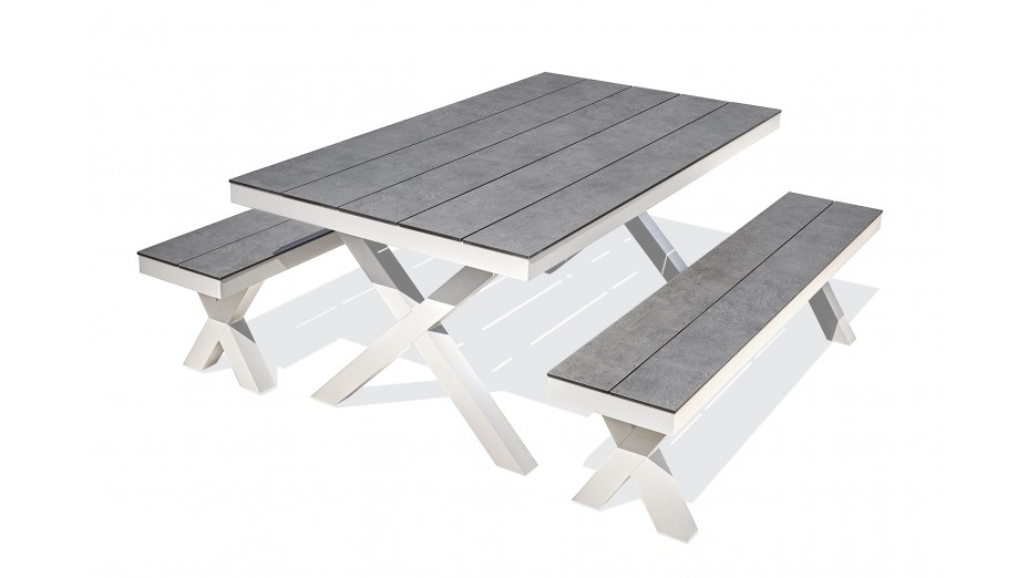 Table de jardin ANNECY (175x100) en aluminium et plateau HPL - BLANC