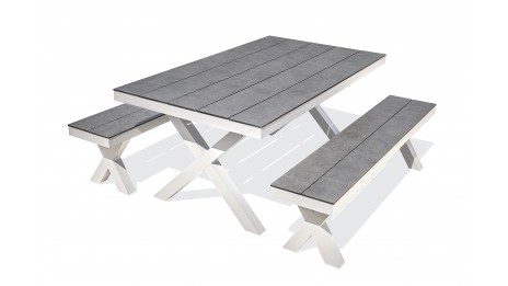 Table de jardin ANNECY (175x100) en aluminium et plateau HPL - BLANC