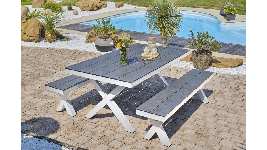 Table de jardin ANNECY (175x100) en aluminium et plateau HPL - BLANC