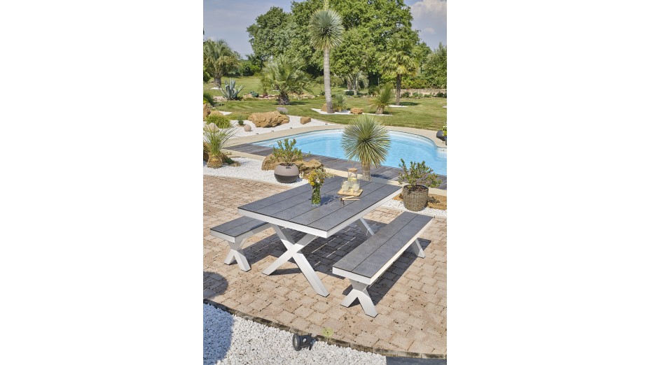 Table de jardin ANNECY (175x100) en aluminium et plateau HPL - BLANC