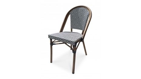 Fauteuil de jardin empilable BISTRO en aluminium effet bois et textilène - BLEU
