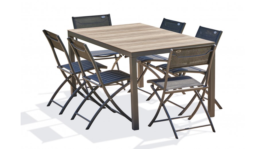 Lot composé d'une table BOSTON-TB150 et de 6 chaises de jardin C43-NTN pliantes