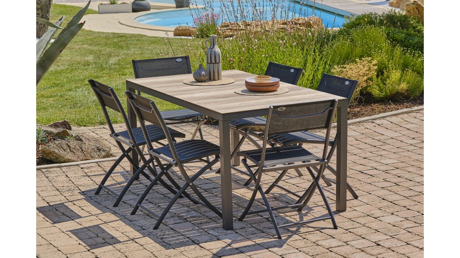 Lot composé d'une table BOSTON-TB150 et de 6 chaises de jardin C43-NTN pliantes