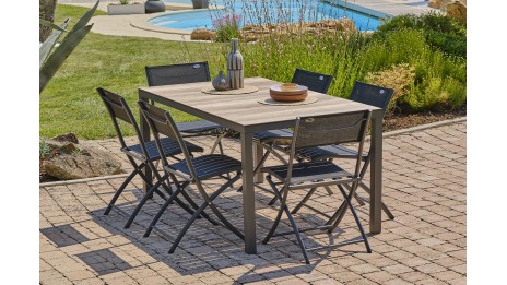 Lot composé d'une table BOSTON-TB150 et de 6 chaises de jardin C43-NTN pliantes