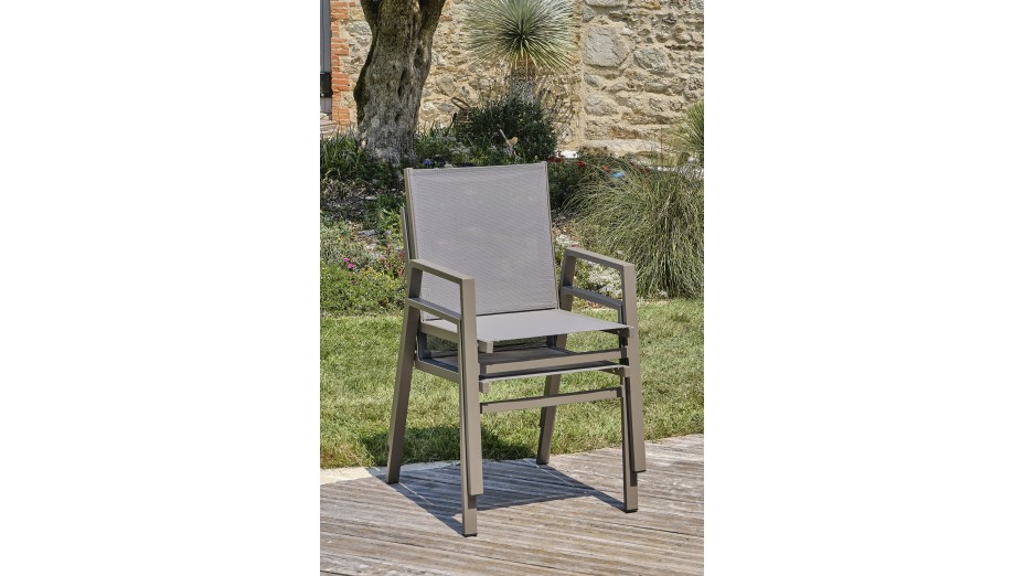 Fauteuil de jardin empilable FLORIDE en textilène et aluminium - QUARTZ