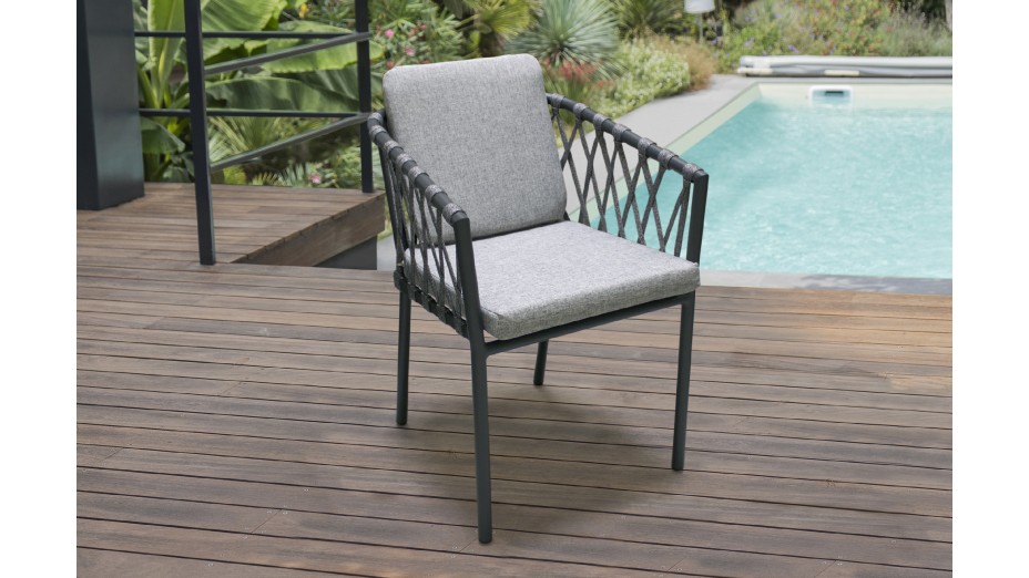 Fauteuil de jardin PILAT en aluminium et corde - GRIS ANTHRACITE