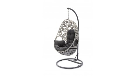 Balancelle de jardin SAMOA en résine tressée avec coussin gris anthracite - ECRU