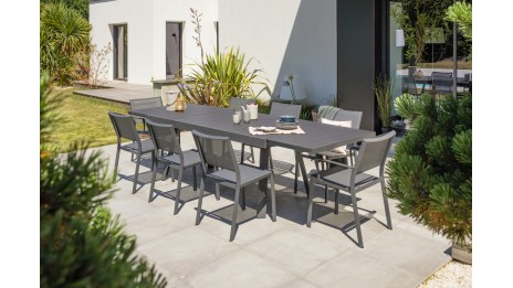 Chaise de jardin empilable STOCKHOLM en textilène et aluminium - GRIS ANTHRACITE