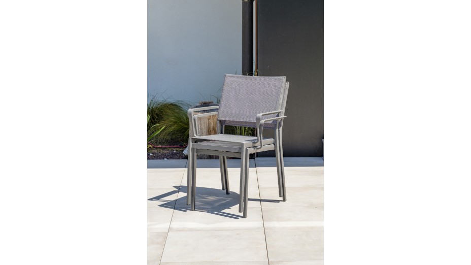 Fauteuil de jardin empilable STOCKHOLM en textilène et aluminium - GRIS ANTHRACITE