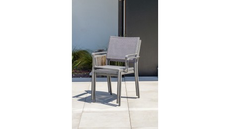 Fauteuil de jardin empilable STOCKHOLM en textilène et aluminium - GRIS ANTHRACITE