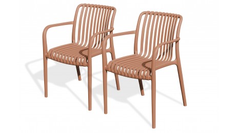 Lot composé de 2 fauteuils de jardin TIAGO-FT-TERRACOTTA empilables