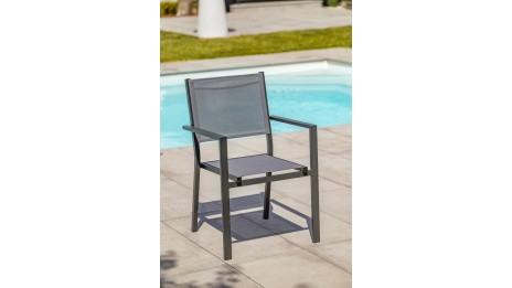 Fauteuil de jardin TOLEDE empilable en aluminium et textilène - GRIS ANTHRACITE
