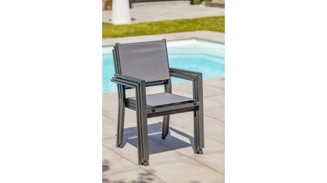 Fauteuil de jardin TOLEDE empilable en aluminium et textilène - GRIS ANTHRACITE
