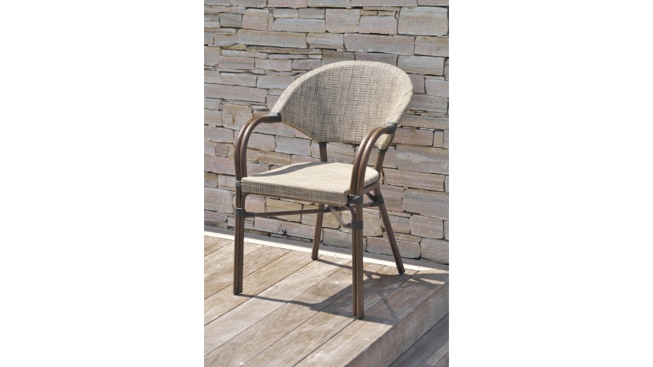Fauteuil de jardin USHUAIA empilable en aluminium marron et textilène - LIN
